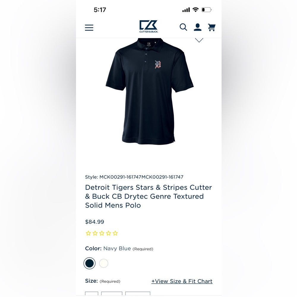 Men’s Cutler and Buck navy blue Detroit Tigers polo shirt. Size large. NWT.